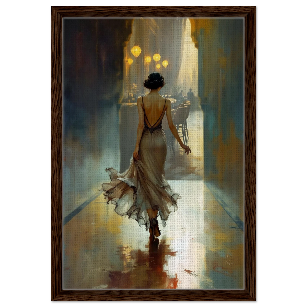 1920s Speakeasy Art Deco Flapper Print 40x60 cm 16x24″ Framed Canvas Dark Brown Wood Frame