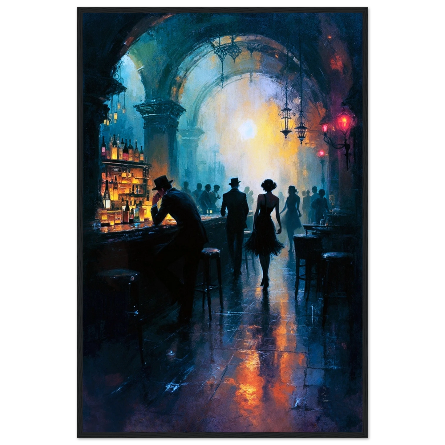 Dance Hall Speakeasy Art Print 60x90 cm 24x36″ Classic Matte Paper Wooden Framed Poster Black Wood Frame