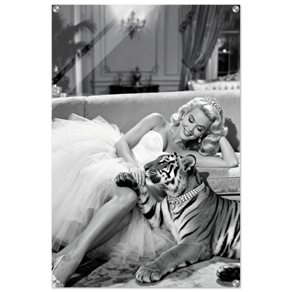 Vintage Hollywood Starlet Tiger Art Print 60x90 cm 24x36″ Sleek Acrylic Print