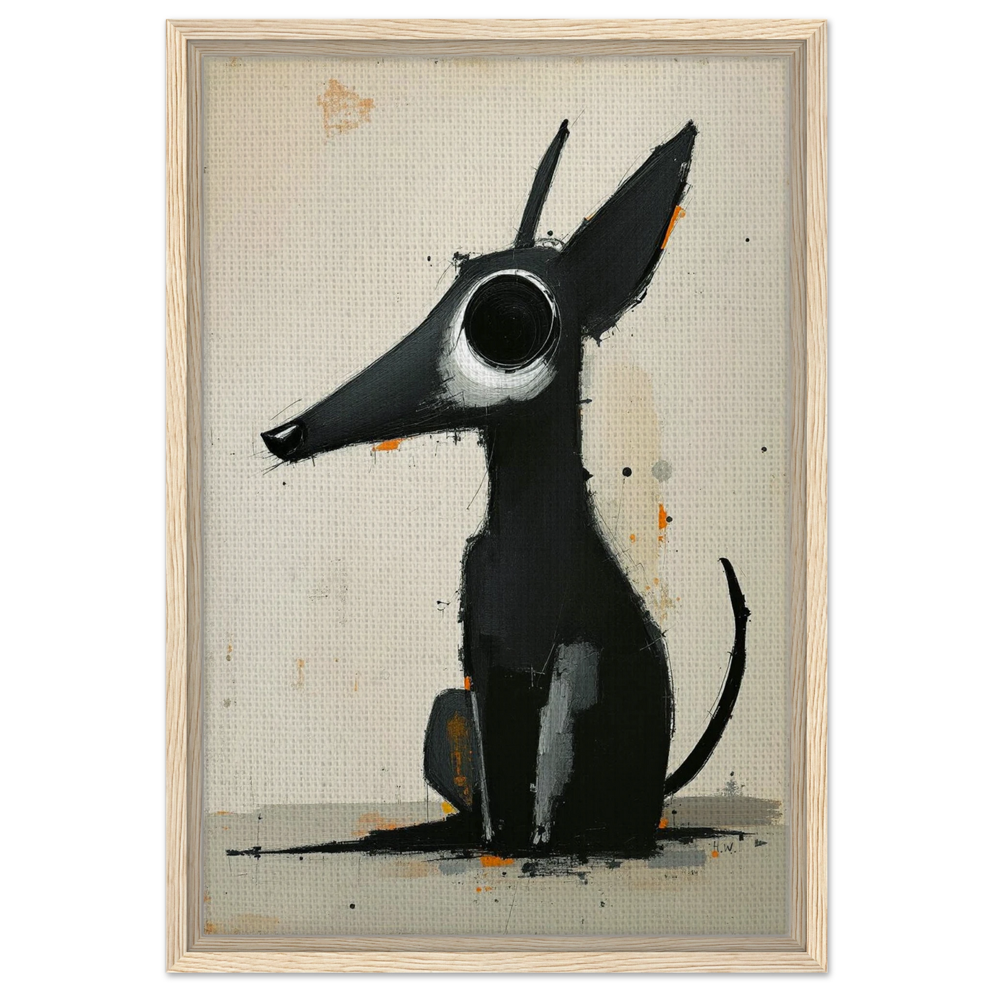 Big Eyed Abstract Dog Fine Art Print Light Wood Frame 40x60 cm 16x24″ Framed Canvas