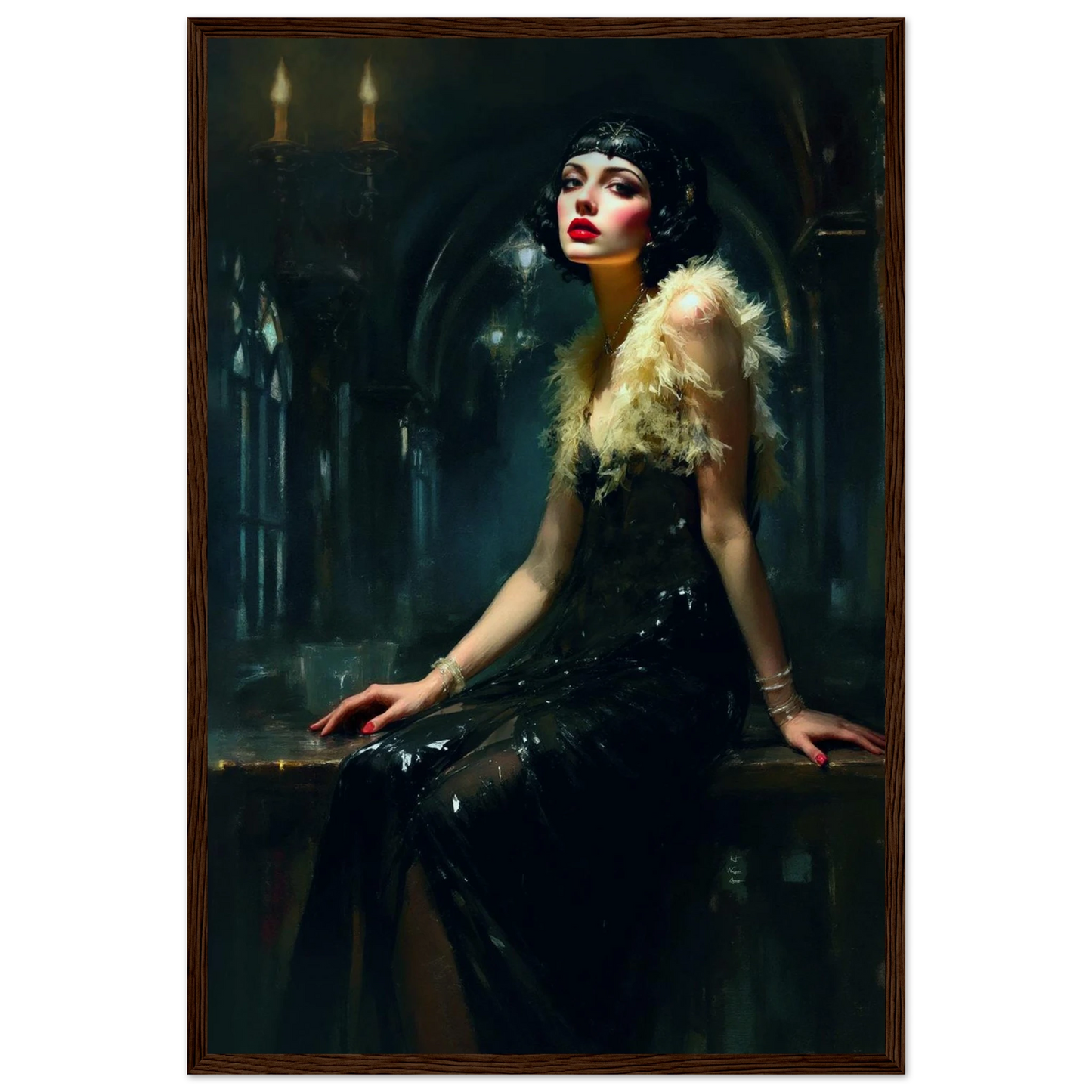 Speakeasy 1920s Flapper Art Print 40x60 cm 16x24″ Museum-Quality Matte Paper Wooden Framed Poster Dark Brown Wood Frame