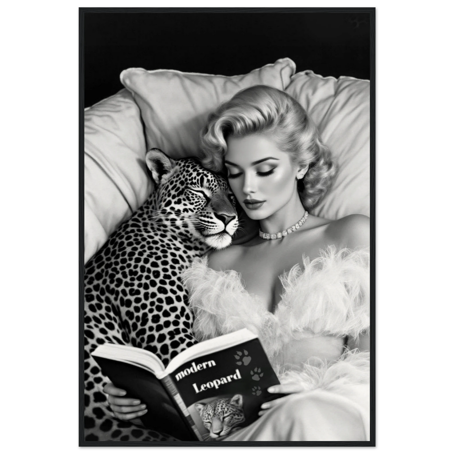 Hollywood Starlet Leopard Cat Art Print 60x90 cm 24x36″ Museum-Quality Matte Paper Wooden Framed Poster Black Wood Frame