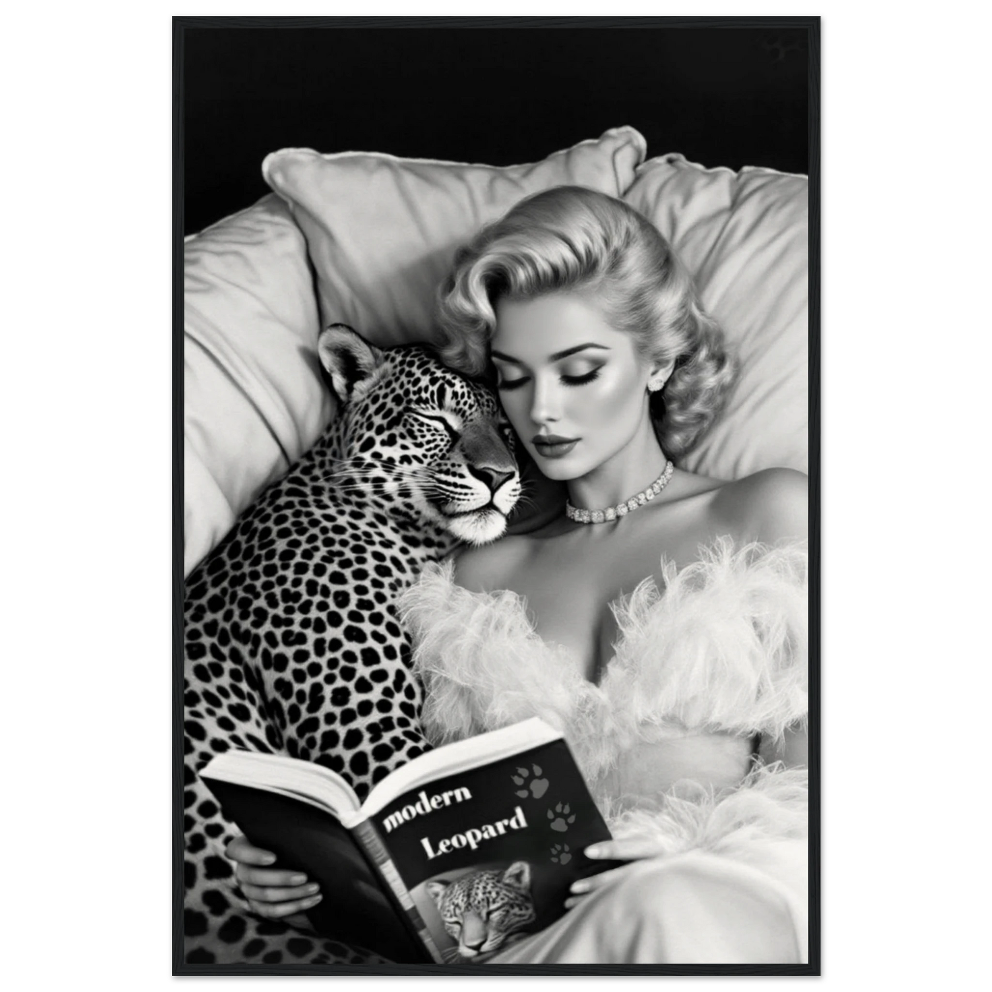 Hollywood Starlet Leopard Cat Art Print 60x90 cm 24x36″ Museum-Quality Matte Paper Wooden Framed Poster Black Wood Frame