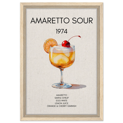 Amaretto Sour Cocktail Bar Art Print Light Wood Frame 30x45 cm 12x18″ Framed Canvas