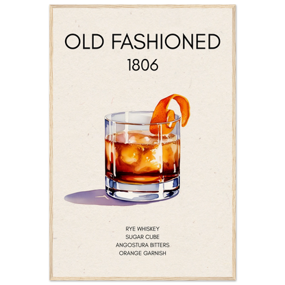 Classic Old Fashioned Cocktail Bar Art Print Light Wood Frame 60x90 cm 24x36″ Museum-Quality Matte Paper Wooden Framed Poster