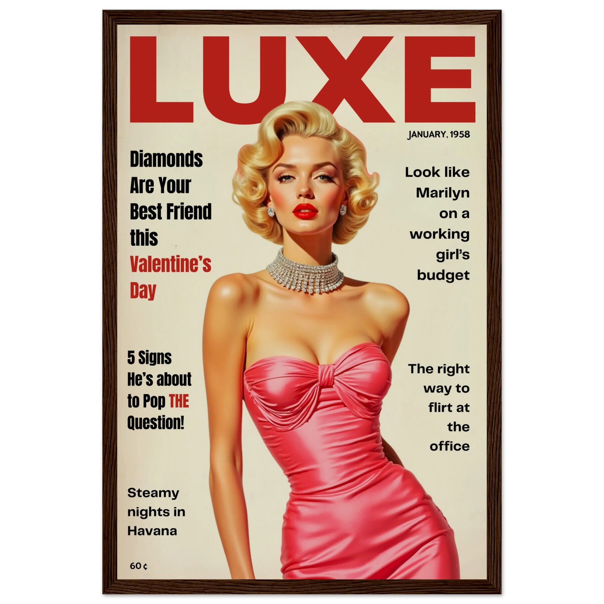 Marilyn Monroe Hollywood Glam Art Print 30x45 cm 12x18″ Premium Matte Paper Wooden Framed Poster Dark Brown Wood Frame