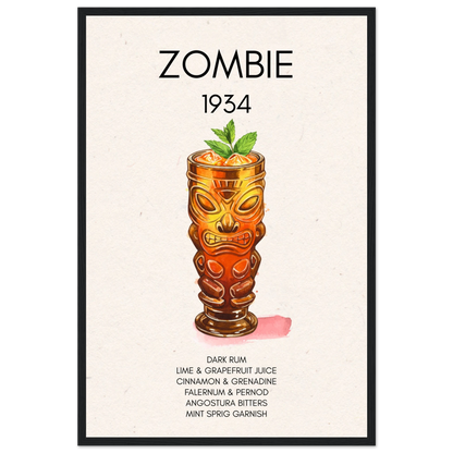 Zombie Tiki Cocktail Bar Art Print Black Wood Frame 40x60 cm 16x24″ Premium Matte Paper Wooden Framed Poster