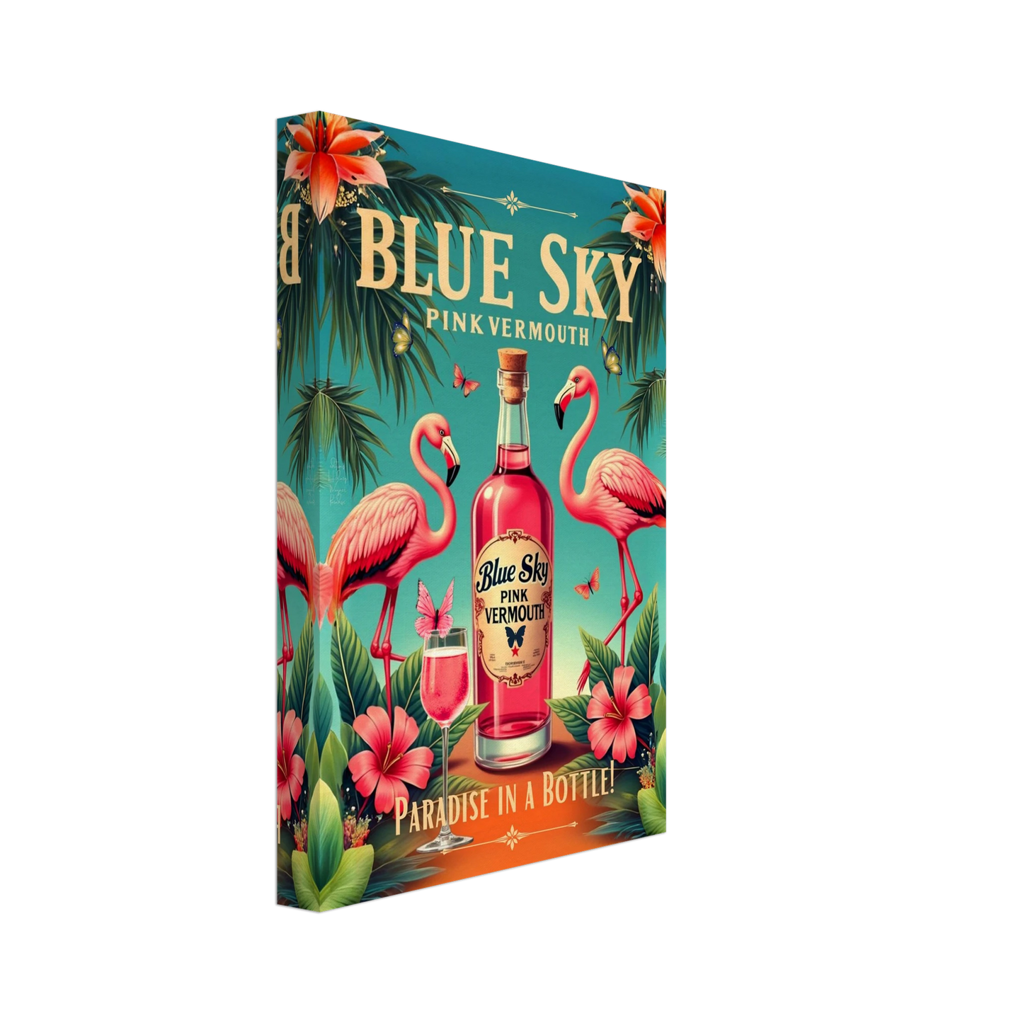 Vintage Pink Flamingo Tiki Bar Art Print 20x30 cm 8x12″ Gallery Wrapped Canvas No Frame