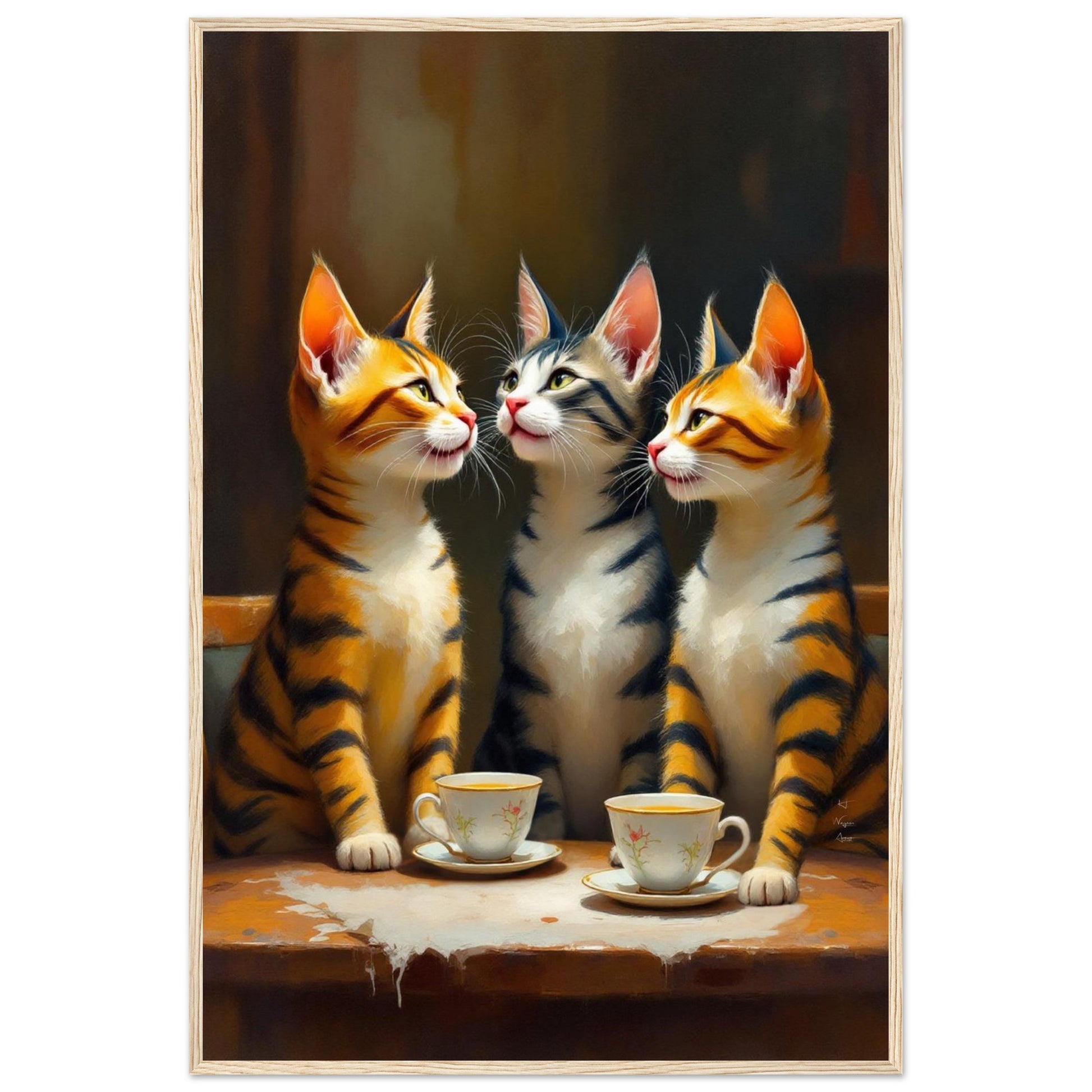 Tabby Cat Vintage Kitchen Art Print 60x90 cm 24x36″ Classic Matte Framed Poster Light Wood Frame