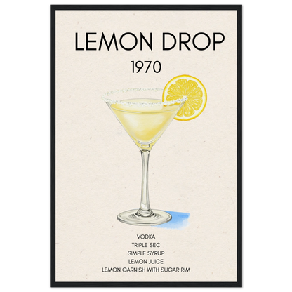 Lemon Drop Martini Cocktail Bar Art Print Black Wood Frame 40x60 cm 16x24″ Museum-Quality Matte Paper Wooden Framed Poster