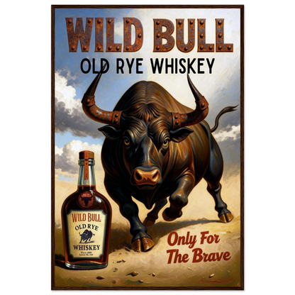 Wild Bull Old West Rye Whiskey Poster Print 60x90 cm 24x36″ Classic Matte Framed Poster Dark Brown Wood Frame