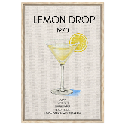 Lemon Drop Martini Cocktail Bar Art Print Light Wood Frame 60x90 cm 24x36″ Framed Canvas