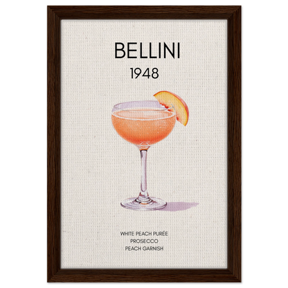Italian Bellini Cocktail Bar Poster Print 30x45 cm 12x18″ Framed Canvas Dark Brown Wood Frame