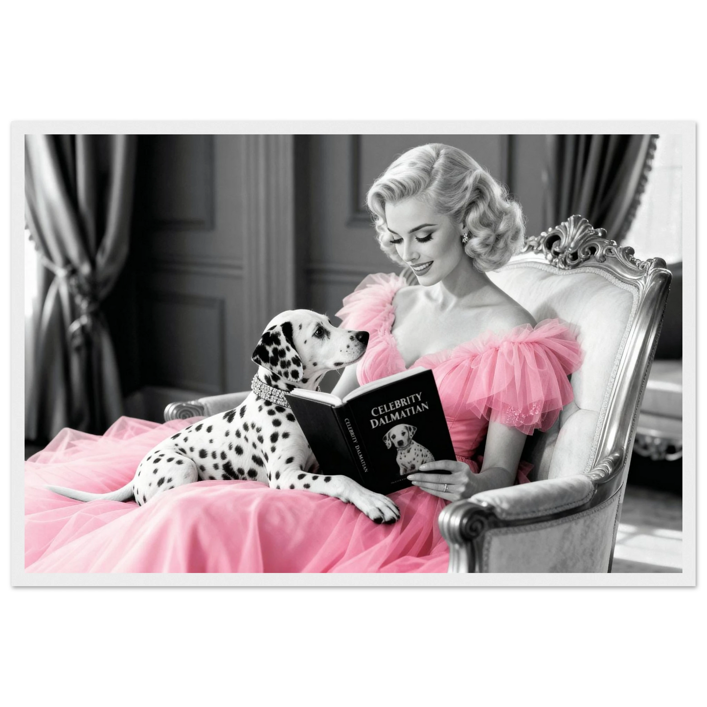 Hollywood Starlet Dalmatian Puppy Art Print 40x60 cm 16x24″ Premium Matte Framed Poster - White Wood