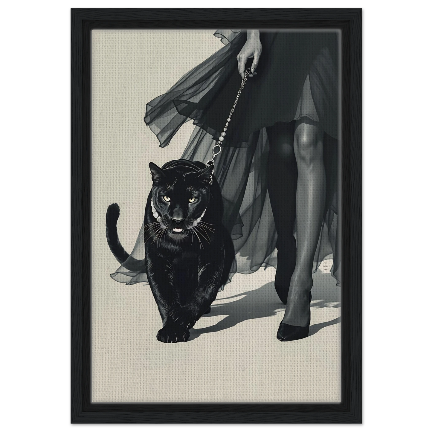 Retro Fashion Model Panther Art Print Black Wood Frame 30x45 cm 12x18″ Framed Canvas