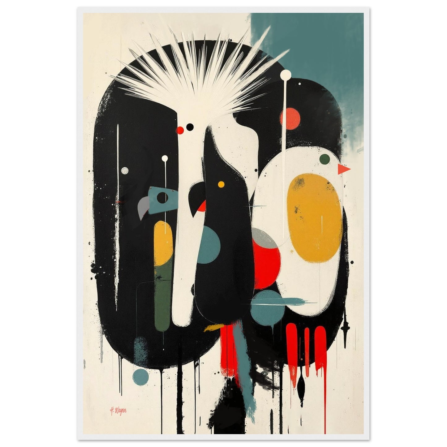 Modern Cockatoo Bird Art Poster Print - Framed Tropical Mid- Century Wall Decor White Wood Frame 60x90 cm 24x36″ Classic Matte Framed Poster