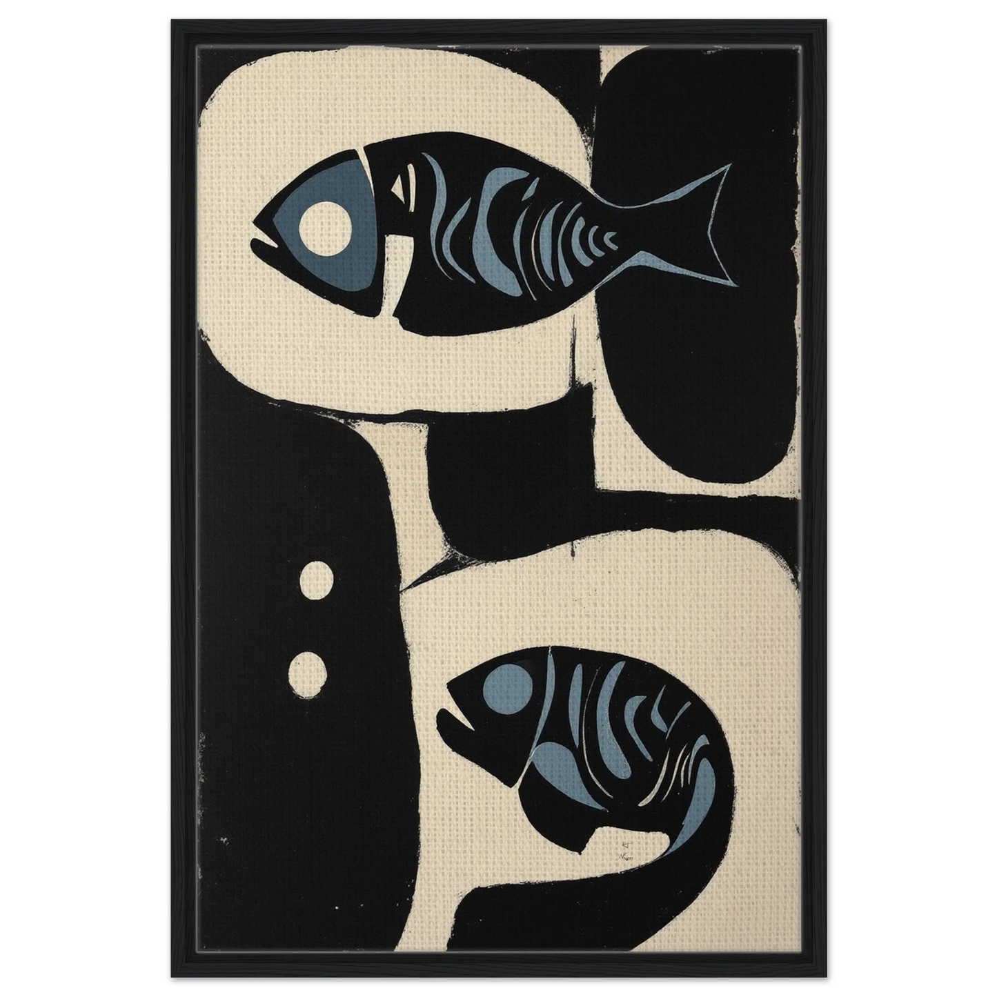 Abstract Mid-Century Modern Fish Art Print Black Wood Frame 60x90 cm 24x36″ Framed Canvas