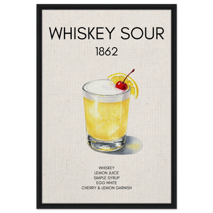 Whiskey Sour Cocktail Bar Art Print Black Wood Frame 60x90 cm 24x36″ Framed Canvas