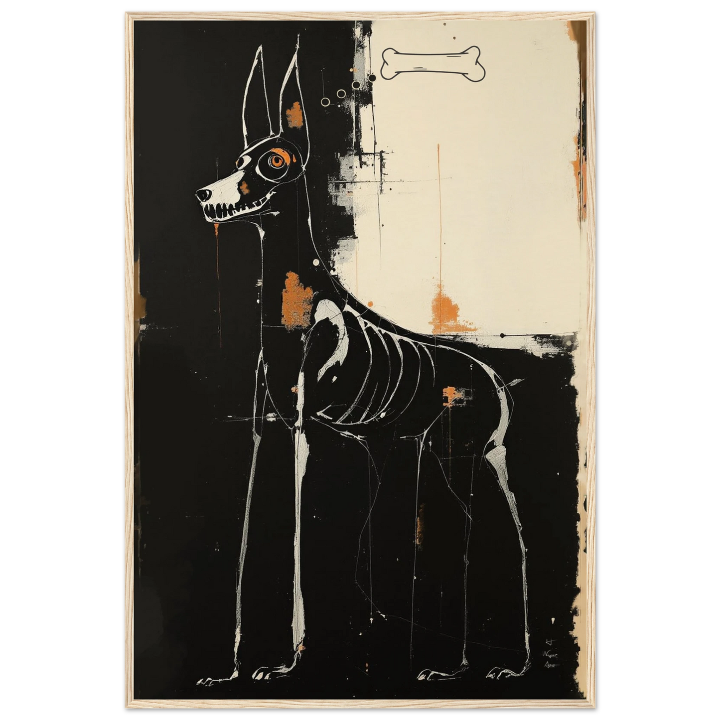 X-ray Skeleton Dog Abstract Art Poster Print 60x90 cm 24x36″ Museum-Quality Matte Paper Wooden Framed Poster Light Wood Frame