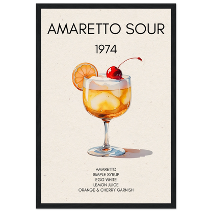 Amaretto Sour Cocktail Bar Art Print Black Wood Frame 30x45 cm 12x18″ Museum-Quality Matte Paper Wooden Framed Poster