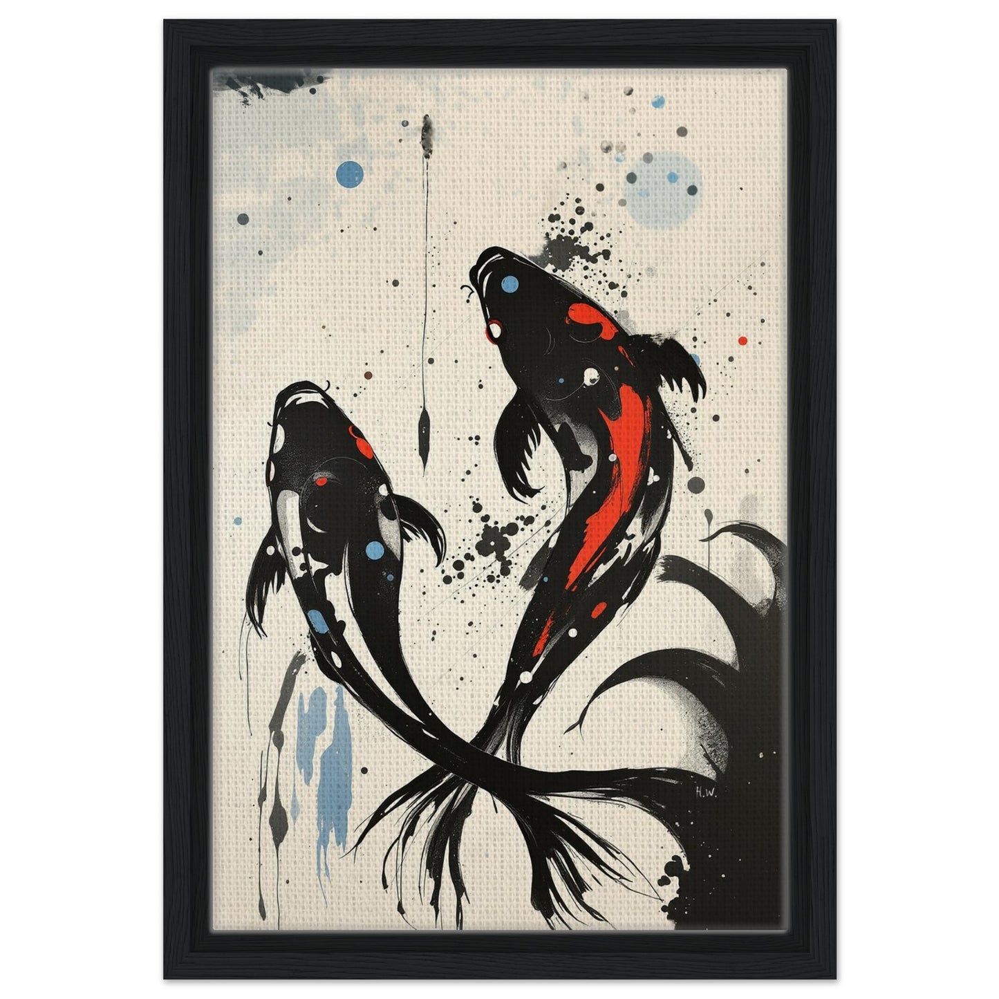 Modern Koi Fish Ocean Art Print 30x45 cm 12x18″ Framed Canvas Black Wood Frame