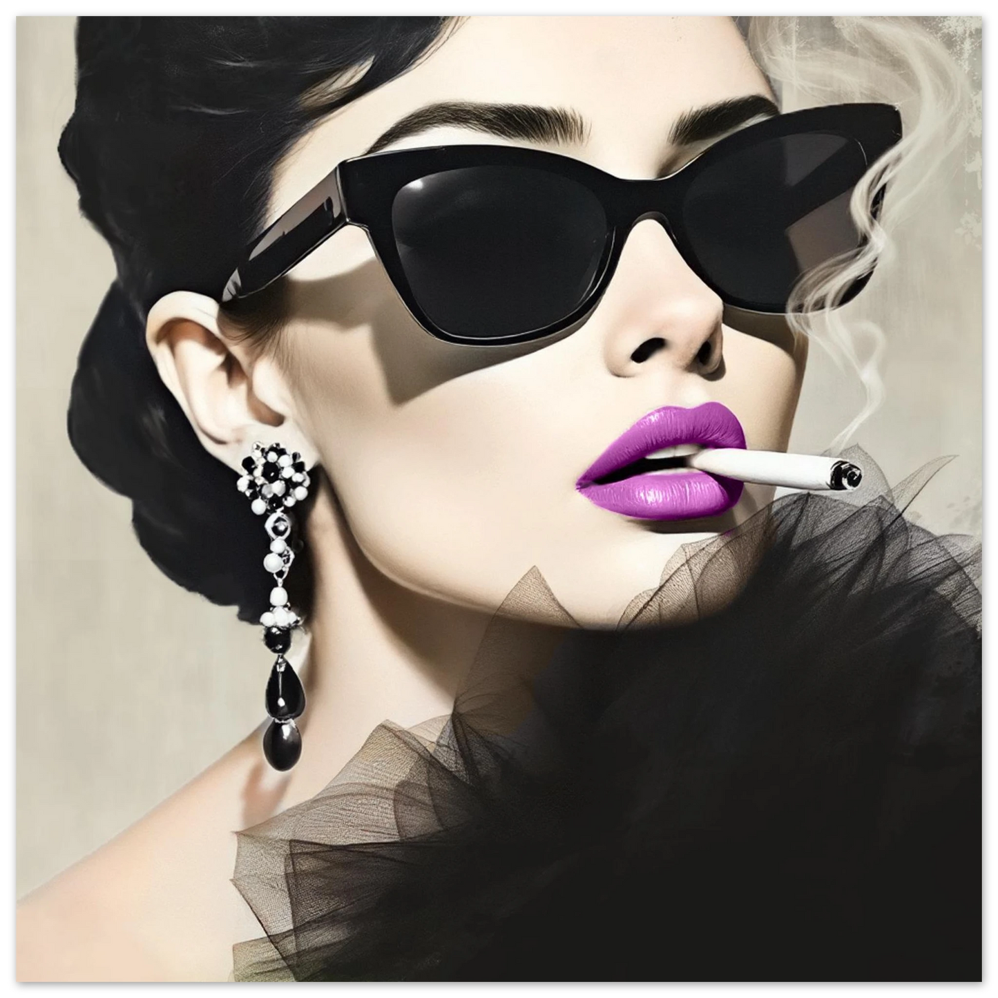 Smoking Girl Retro Fashion Model Art Print 40x40 cm 16x16″ Classic Matte Paper Poster