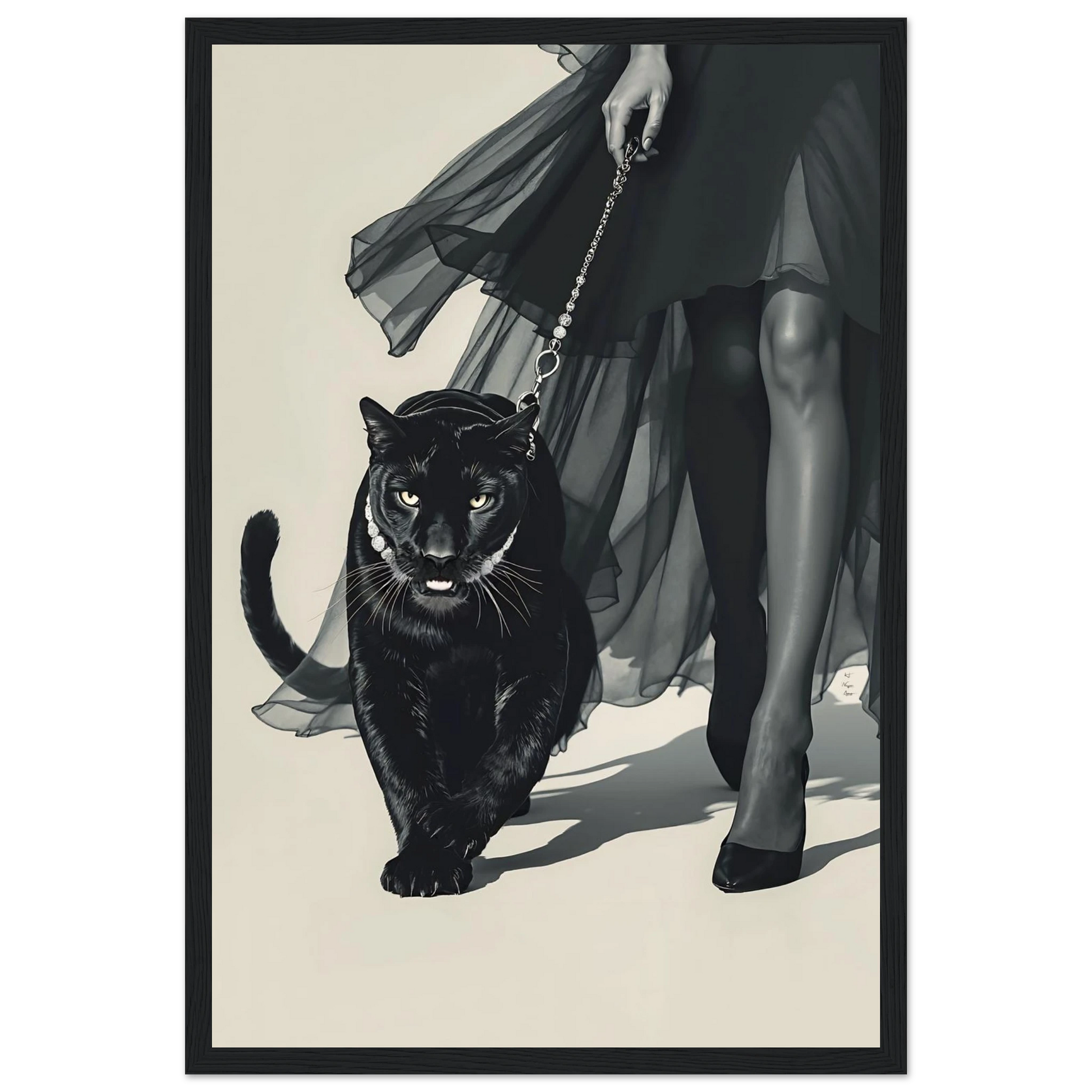 Retro Fashion Model Panther Art Print Black Wood Frame 30x45 cm 12x18″ Premium Matte Paper Wooden Framed Poster