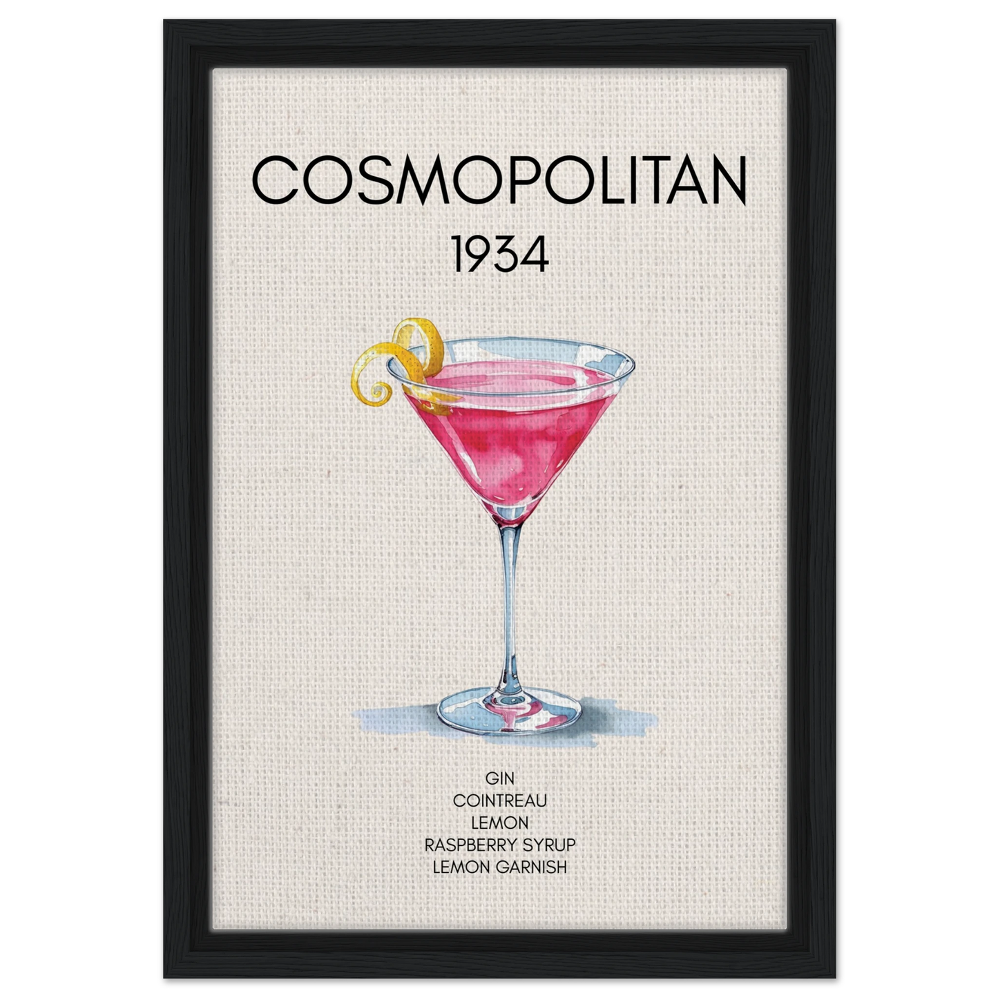 Cosmopolitan Cocktail Bar Poster Print Black Wood Frame 30x45 cm 12x18″ Framed Canvas