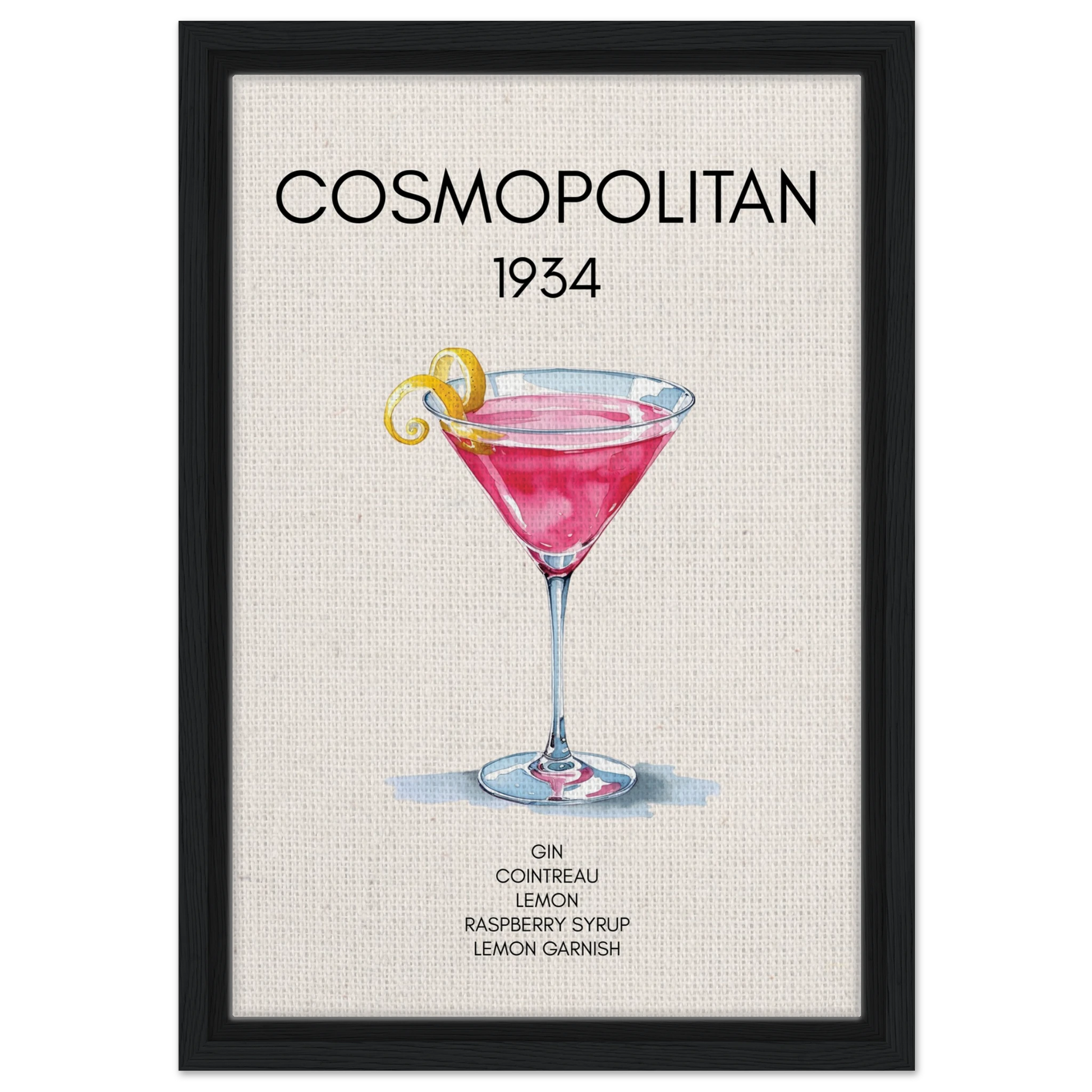 Cosmopolitan Cocktail Bar Art Print Black Wood Frame 30x45 cm 12x18″ Framed Canvas