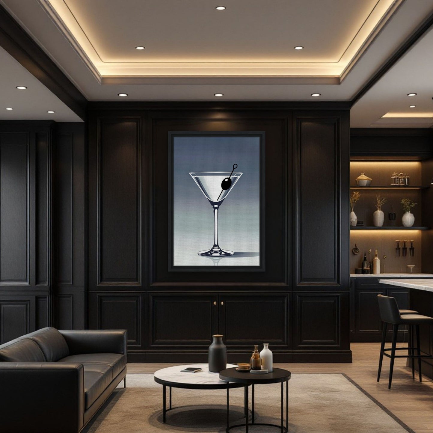 Retro Martini Lounge Cocktail Bar Art Print 70x100 cm 28x40″ Classic Matte Paper Wooden Framed Poster Black Wood Frame