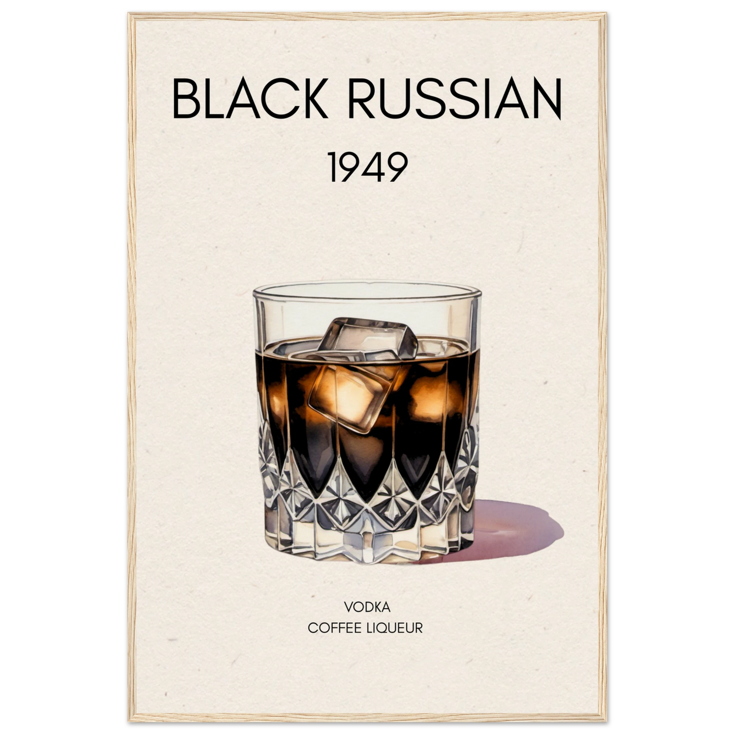 Black Russian Cocktail Bar Art Poster Print Light Wood Frame 60x90 cm 24x36″ Museum-Quality Matte Paper Wooden Framed Poster