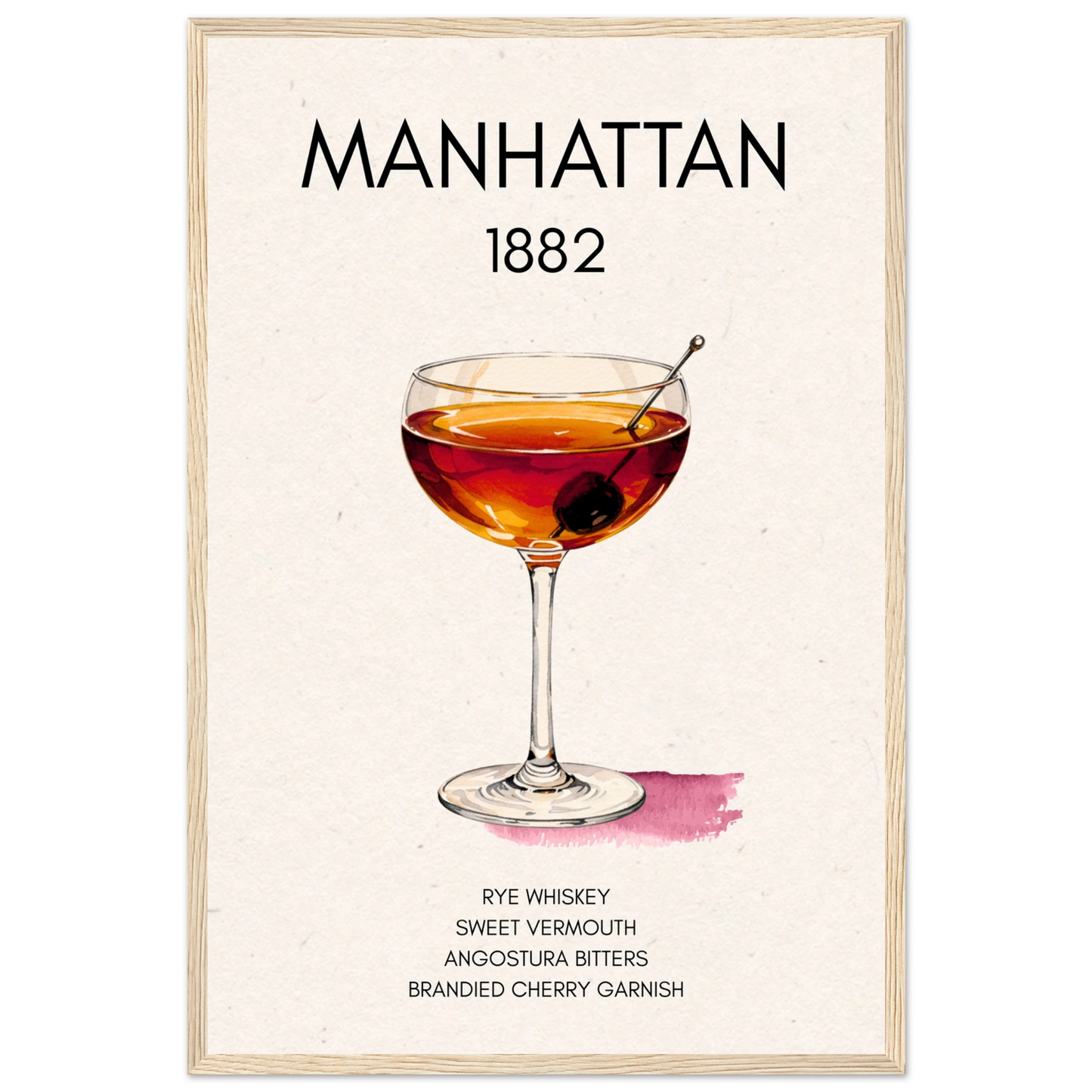 Classic Manhattan Cocktail Bar Art Poster Print Light Wood Frame 40x60 cm 16x24″ Premium Matte Paper Wooden Framed Poster
