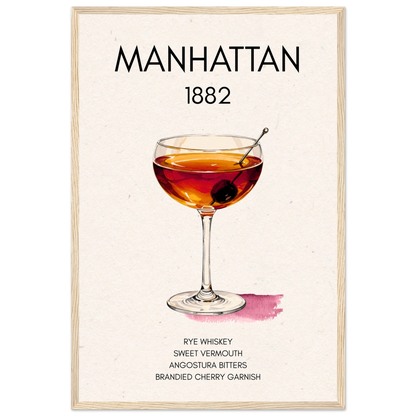 Classic Manhattan Cocktail Bar Art Print Light Wood Frame 40x60 cm 16x24″ Premium Matte Paper Wooden Framed Poster