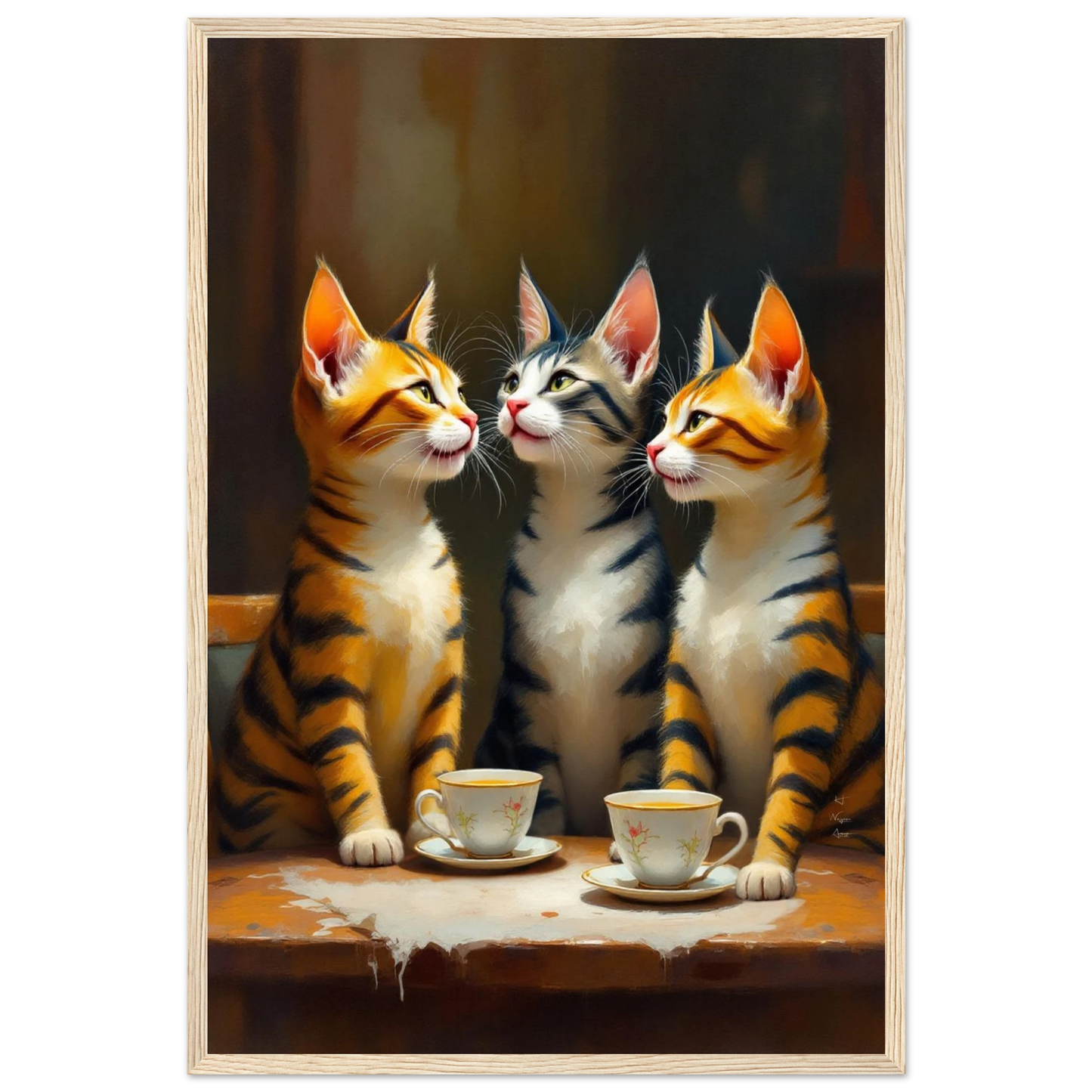 Tabby Cat Vintage Kitchen Art Print 40x60 cm 16x24″ Premium Matte Framed Poster Light Wood Frame