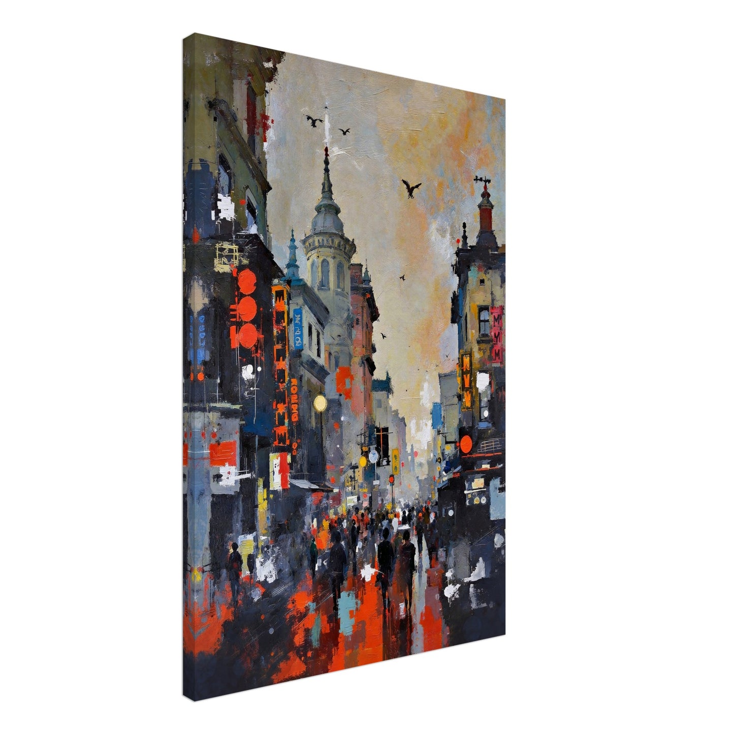Gothic City Street Art Print - European Cityscape 60x90 cm 24x36″ Gallery Wrapped Canvas - 1.5" Mirrored Sides