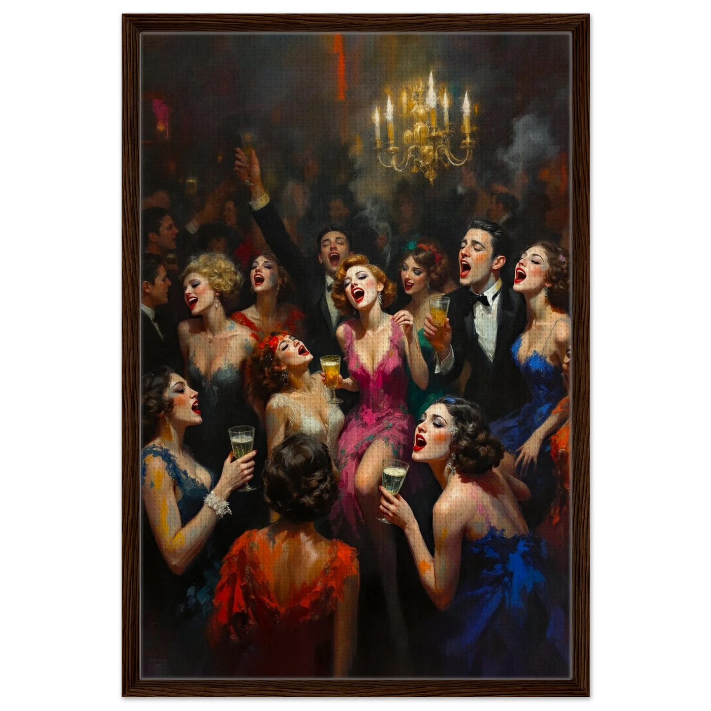 Gatsby Art Deco Speakeasy Art Print Dark Brown Wood Frame 60x90 cm 24x36″ Framed Canvas