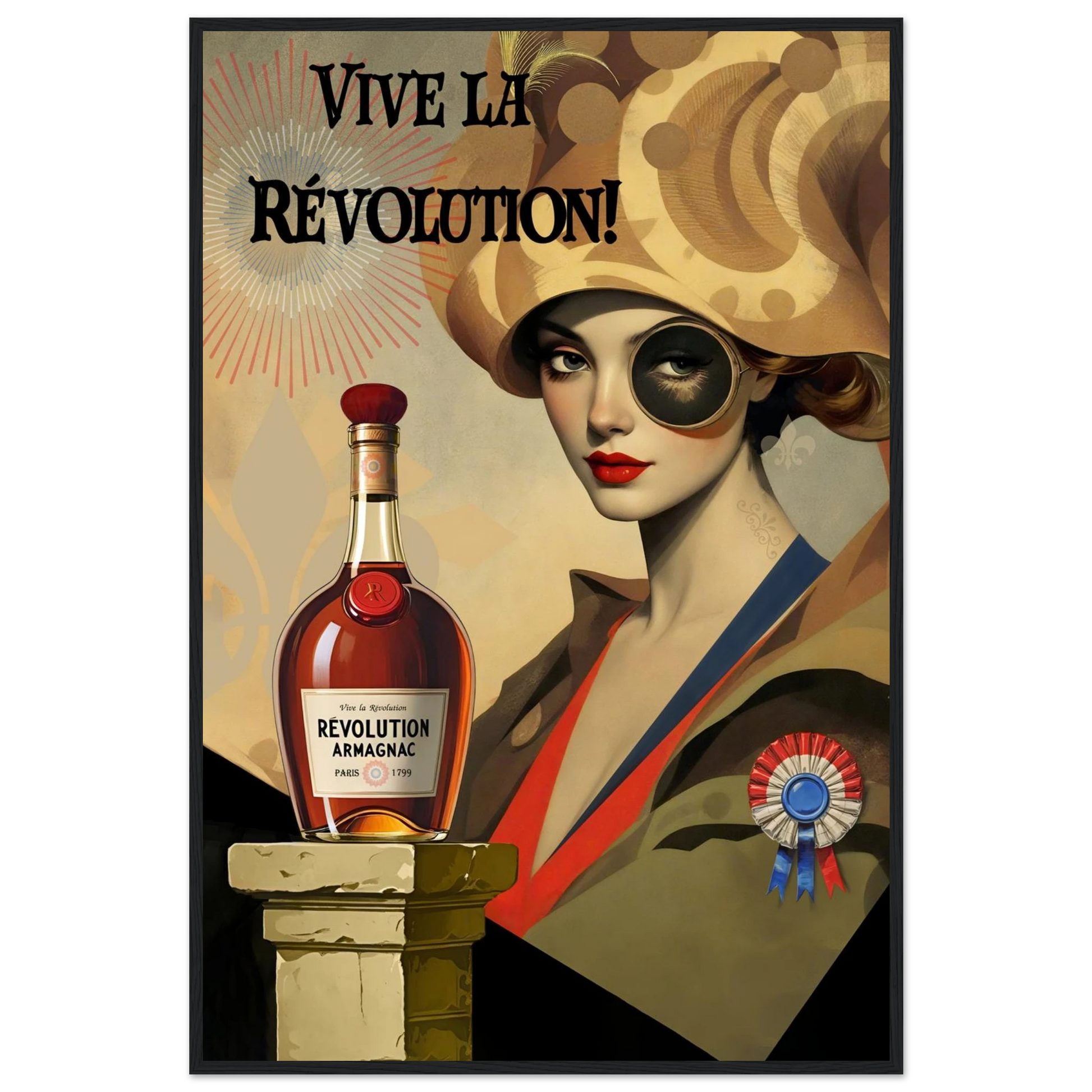 Vintage French Revolution Cognac Art Print Black Wood Frame 60x90 cm 24x36″ Classic Matte Paper Wooden Framed Poster