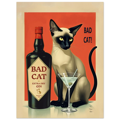 Siamese Cat Gin Martini Cocktail Art Print 30x40 cm 12x16″ Premium Matte Paper Poster No Frame