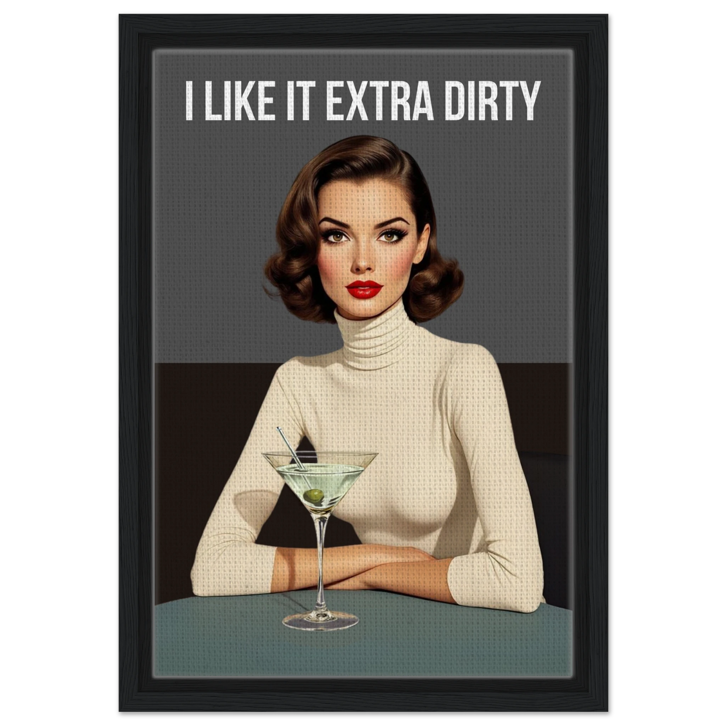Extra Dirty Martini Cocktail Bar Art Print Black Wood Frame Framed Canvas 30x45 cm 12x18″