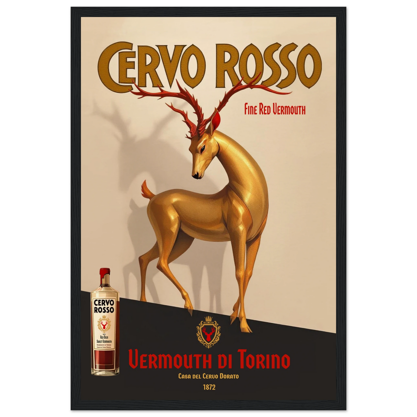 Art Deco Golden Deer Cocktail Bar Poster Print 30x45 cm 12x18″ Museum-Quality Matte Paper Wooden Framed Poster Black Wood Frame