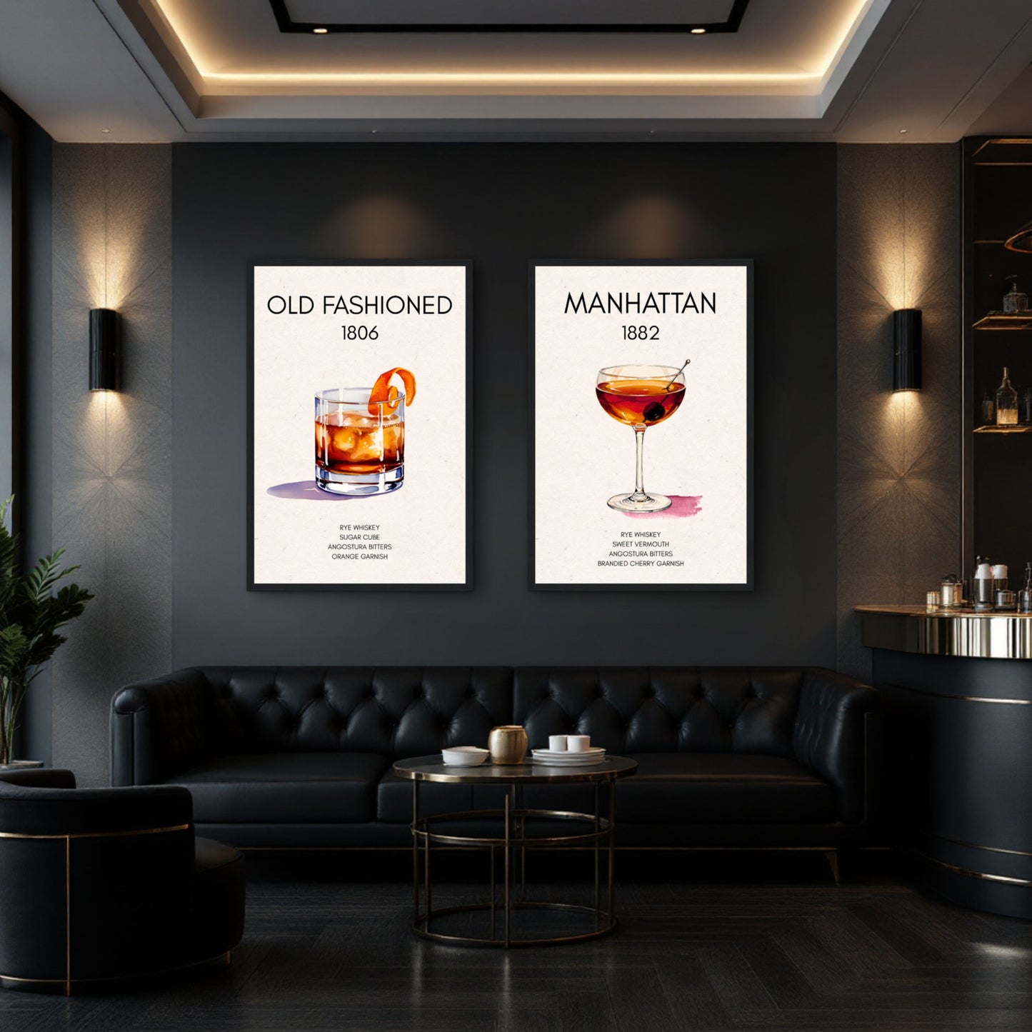 Classic Manhattan Cocktail Bar Art Poster Print Dark Brown Wood Frame 30x45 cm 12x18″ Classic Matte Paper Wooden Framed Poster