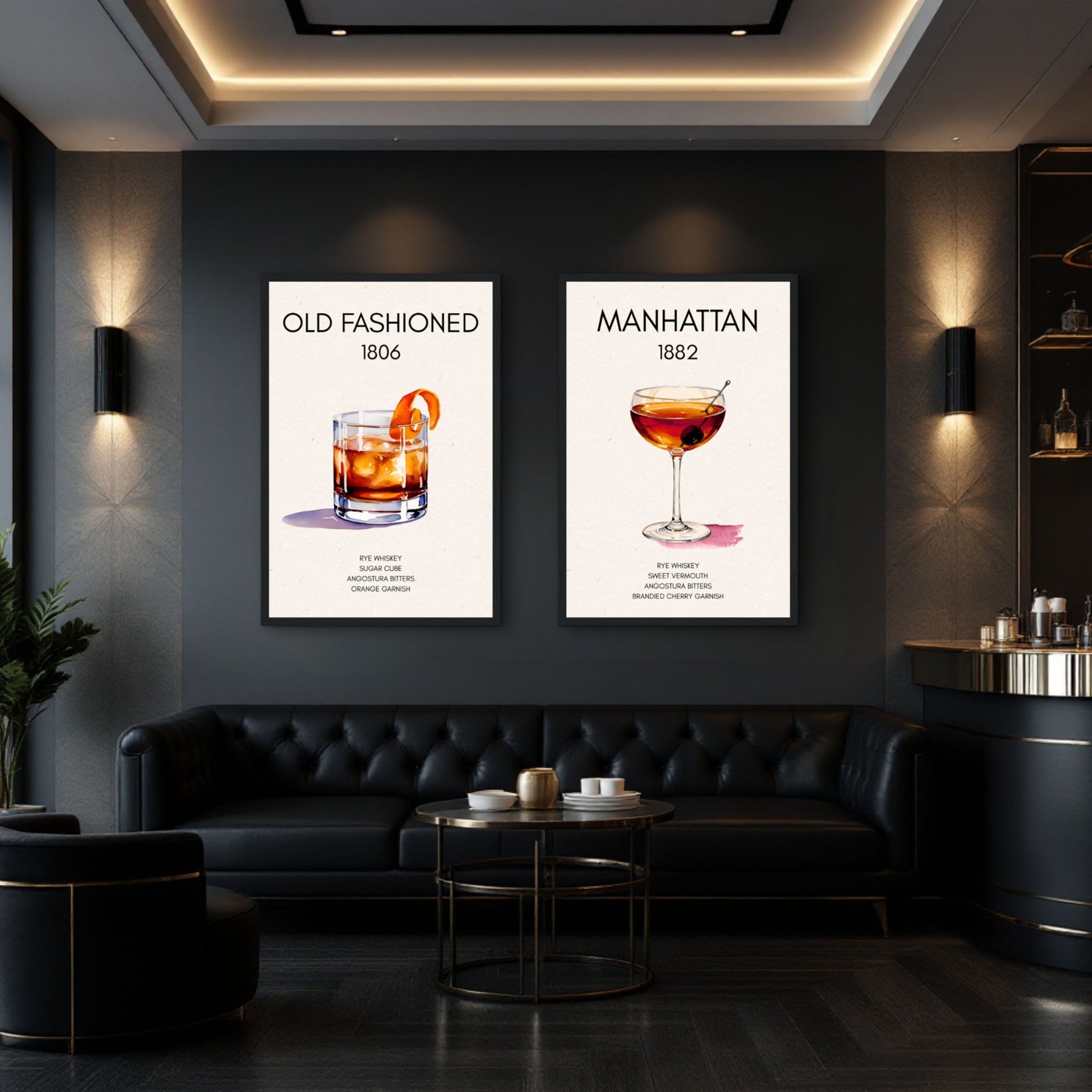 Classic Manhattan Cocktail Bar Art Poster Print Dark Brown Wood Frame 30x45 cm 12x18″ Classic Matte Paper Wooden Framed Poster