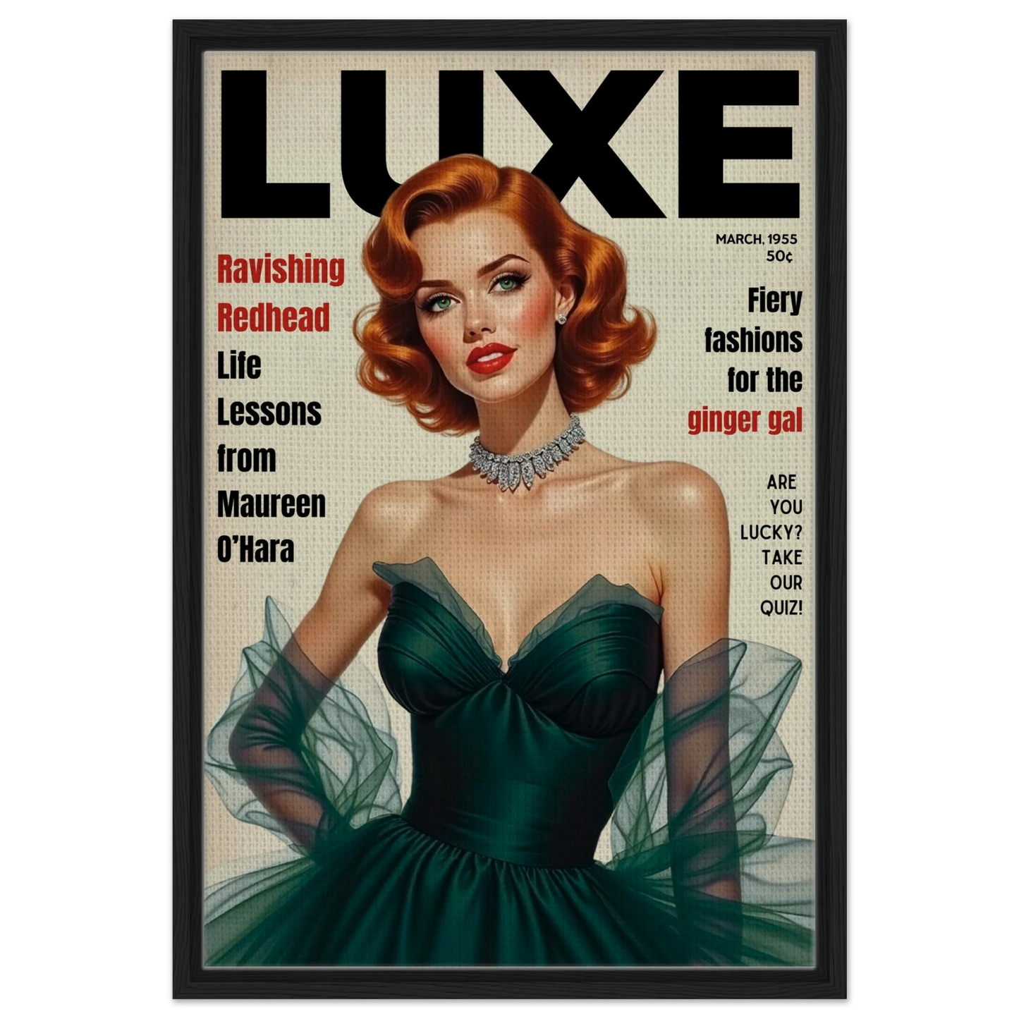 Maureen O'Hara Vintage Fashion Art Poster Print Black Wood Frame 50x75 cm 20x30″ Framed Canvas