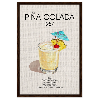Pina Colada Cocktail Bar Poster Print Dark Brown Wood Frame 60x90 cm 24x36″ Framed Canvas