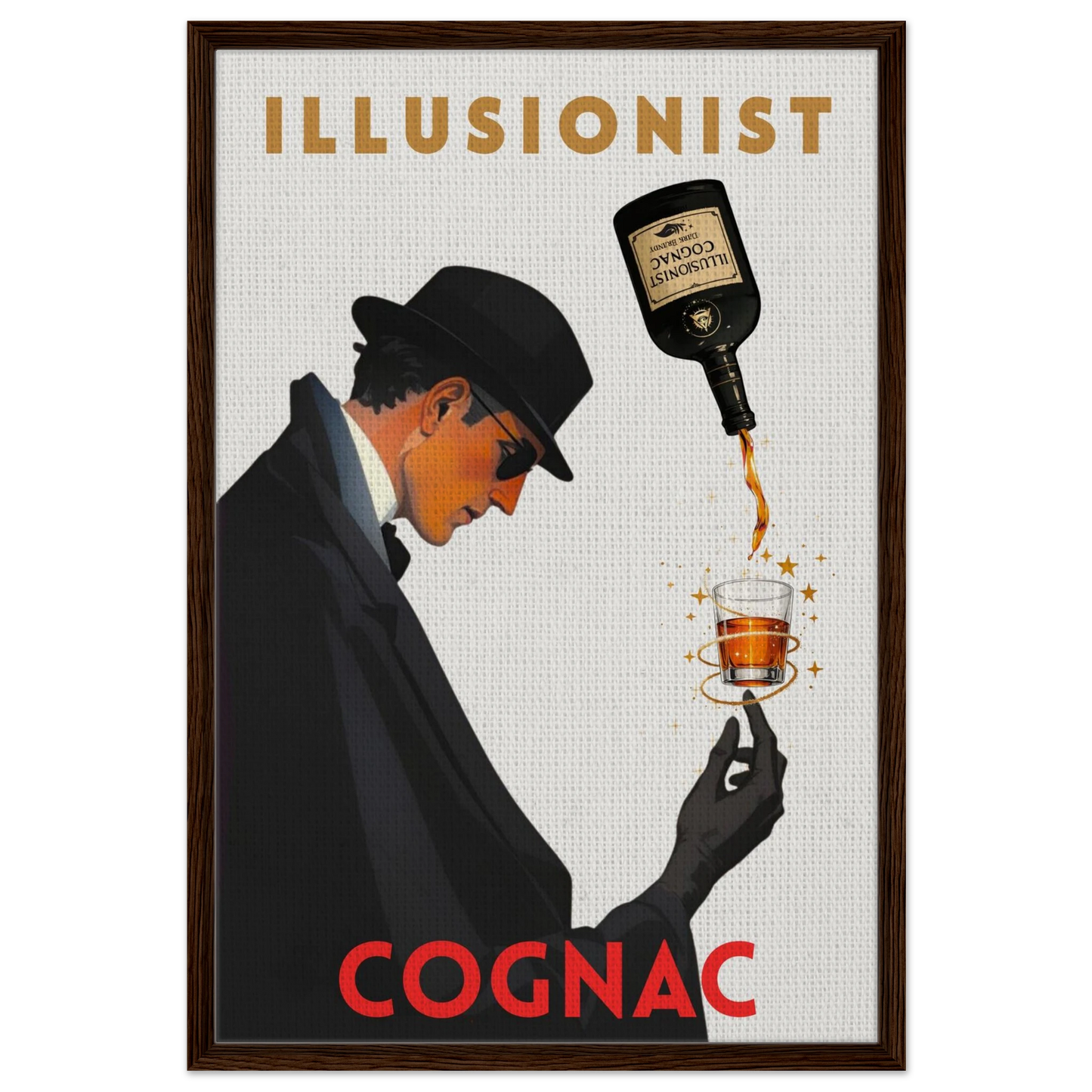 Vintage Cognac Cocktail Bar Poster Print 60x90 cm 24x36″ Framed Canvas Dark Brown Wood Frame