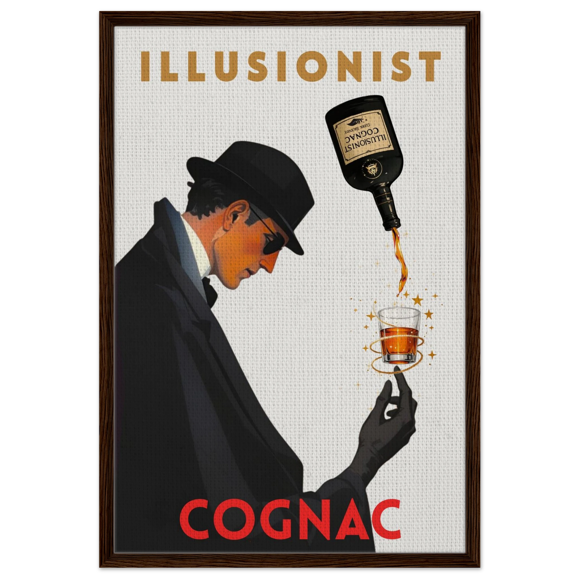 Vintage Illusionist Cognac Cocktail Bar Poster Print 60x90 cm 24x36″ Framed Canvas Dark Brown Wood Frame