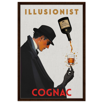 Vintage Illusionist Cognac Cocktail Bar Poster Print 60x90 cm 24x36″ Framed Canvas Dark Brown Wood Frame