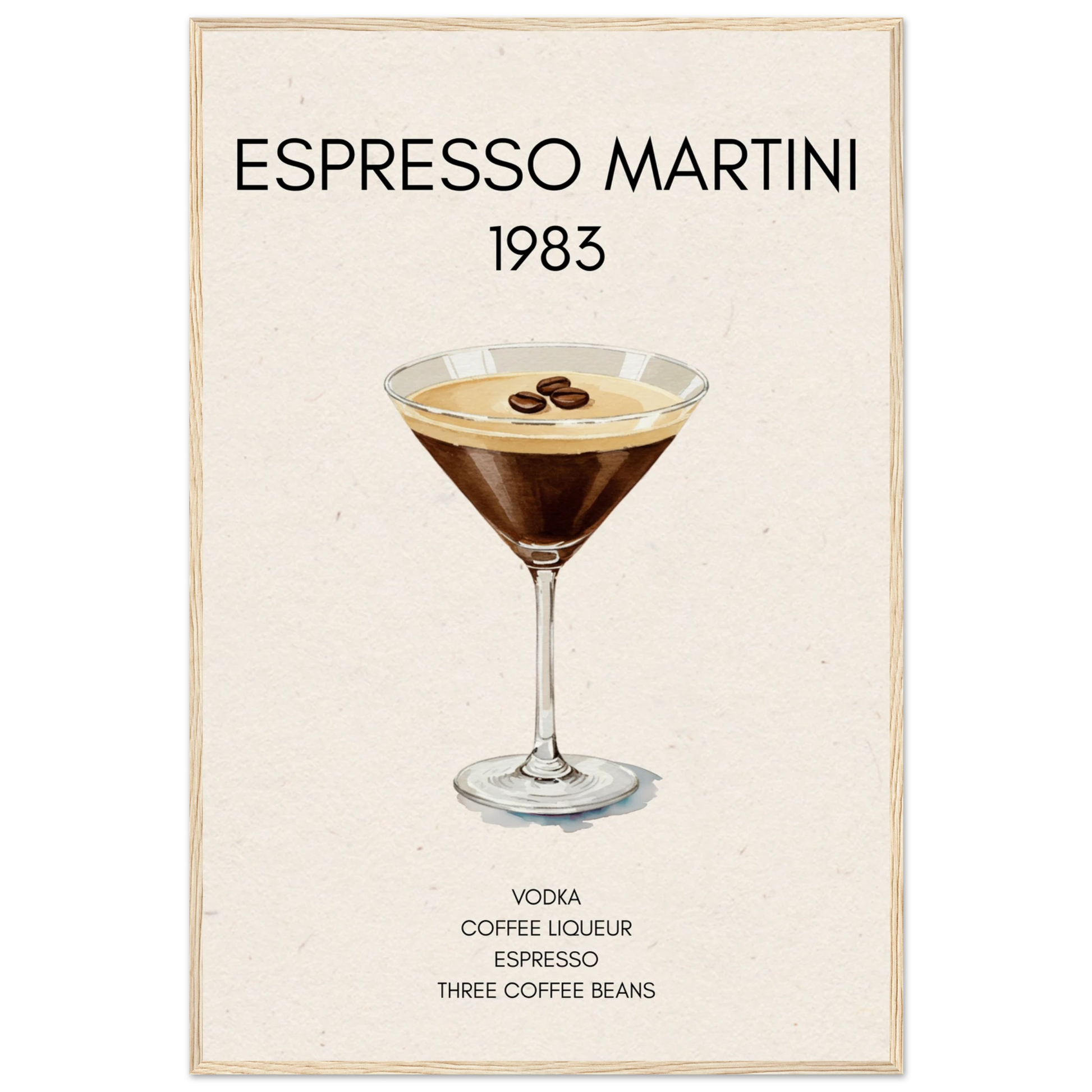 Espresso Martini Cocktail Bar Poster Print Light Wood Frame 60x90 cm 24x36″ Museum-Quality Matte Paper Wooden Framed Poster