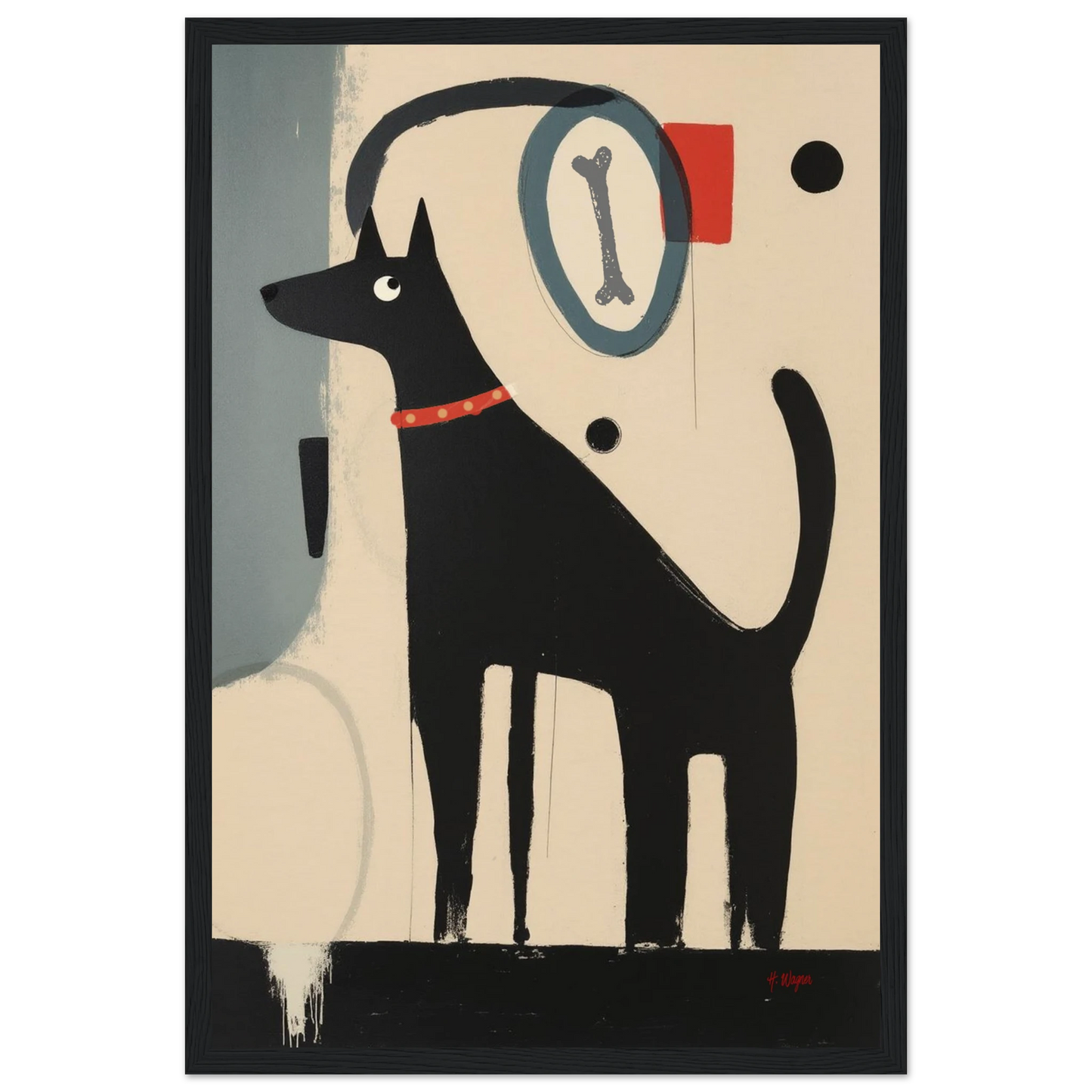 Quirky Modern Dog Art Print 30x45 cm 12x18″ Museum-Quality Matte Paper Wooden Framed Poster Black Wood Frame