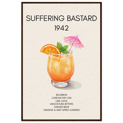 Suffering Bastard Tiki Cocktail Bar Poster Print Dark Brown Wood Frame 60x90 cm 24x36″ Museum-Quality Matte Paper Wooden Framed Poster